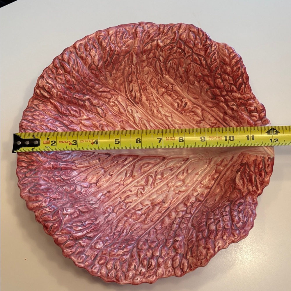 F&F Cabbage Leaf Red Pink Serving Bowl Dish Lettuce Large Vintage Rare 1989 - Picture 12 of 14